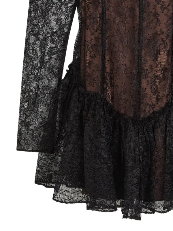 De La Vali Brisa Lace Ruffled Mini Dress | Black | FARFETCH ID