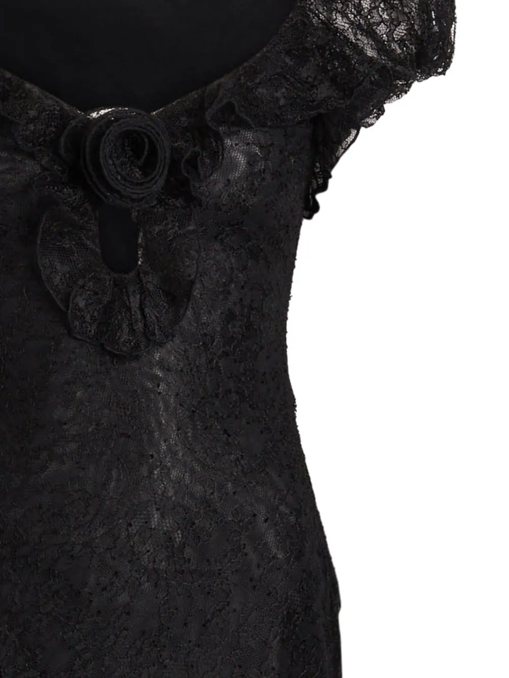 De La Vali Asymmetrische jurk met bloemenkant - Zwart