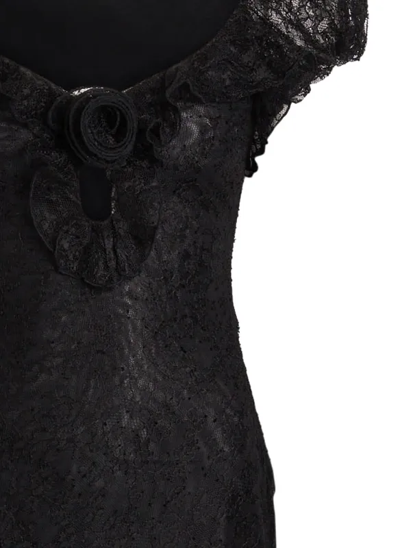 de La Vali Floral-lace Asymmetrical Dress - Black