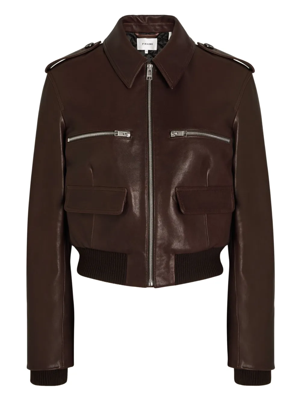 FRAME zip-pocket leather jacket - Marrone