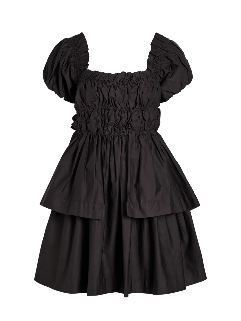  Damson Madder Ltyza Tiered Puff-sleeve Mini Dress - Black 