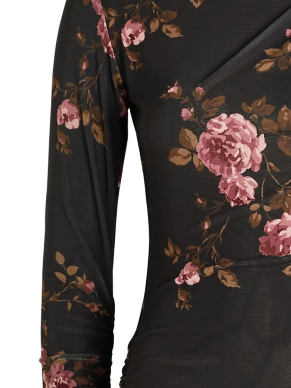Reformation Jurk met bloemenprint en ruches - Zwart