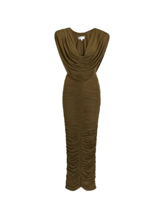 ronny kobo dress green Parish cowl-neck Ruched Midi | holidayendyearsale