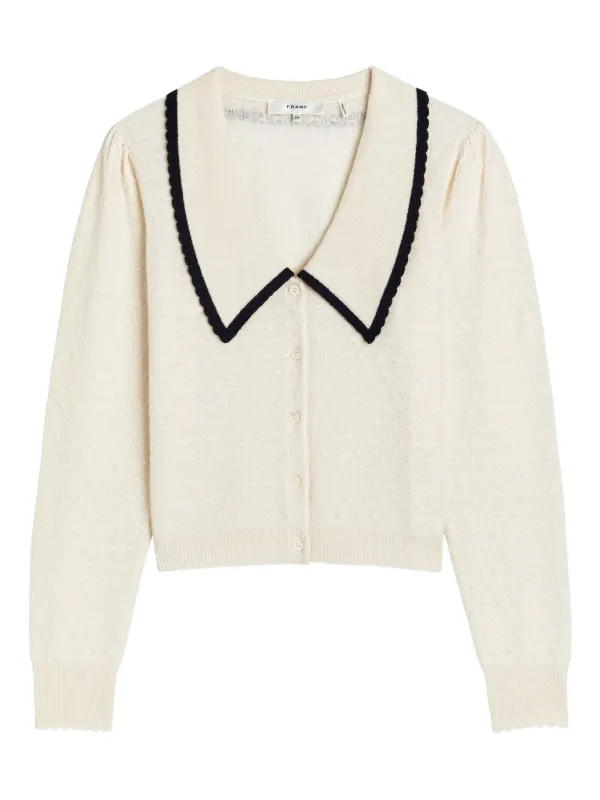 Frame Scalloped Collar Cardigan in Neutrals