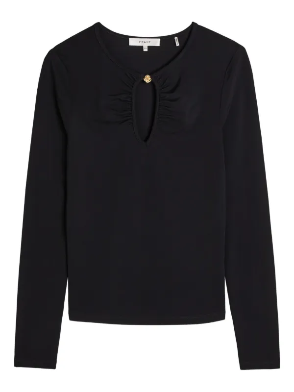 Frame The Keyhole Ruched Top in Black