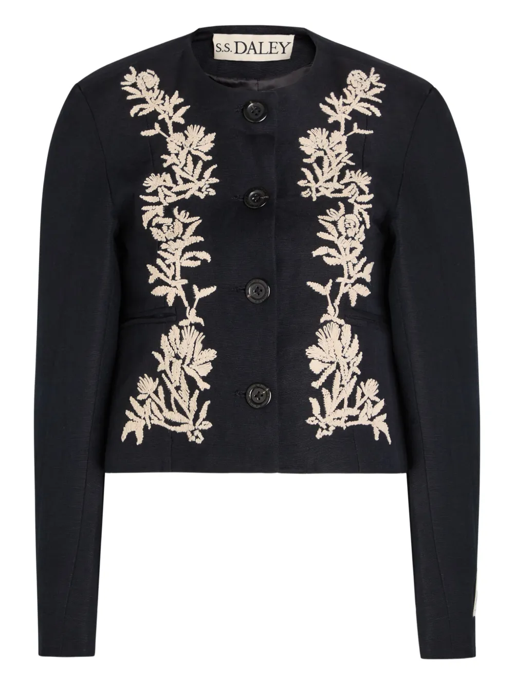 S.s. Daley Ophelia Floral-embroidered Button Jacket In Black
