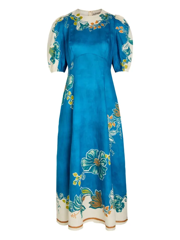 ALEMAIS Luda floral-print Midi Dress | Blue | FARFETCH