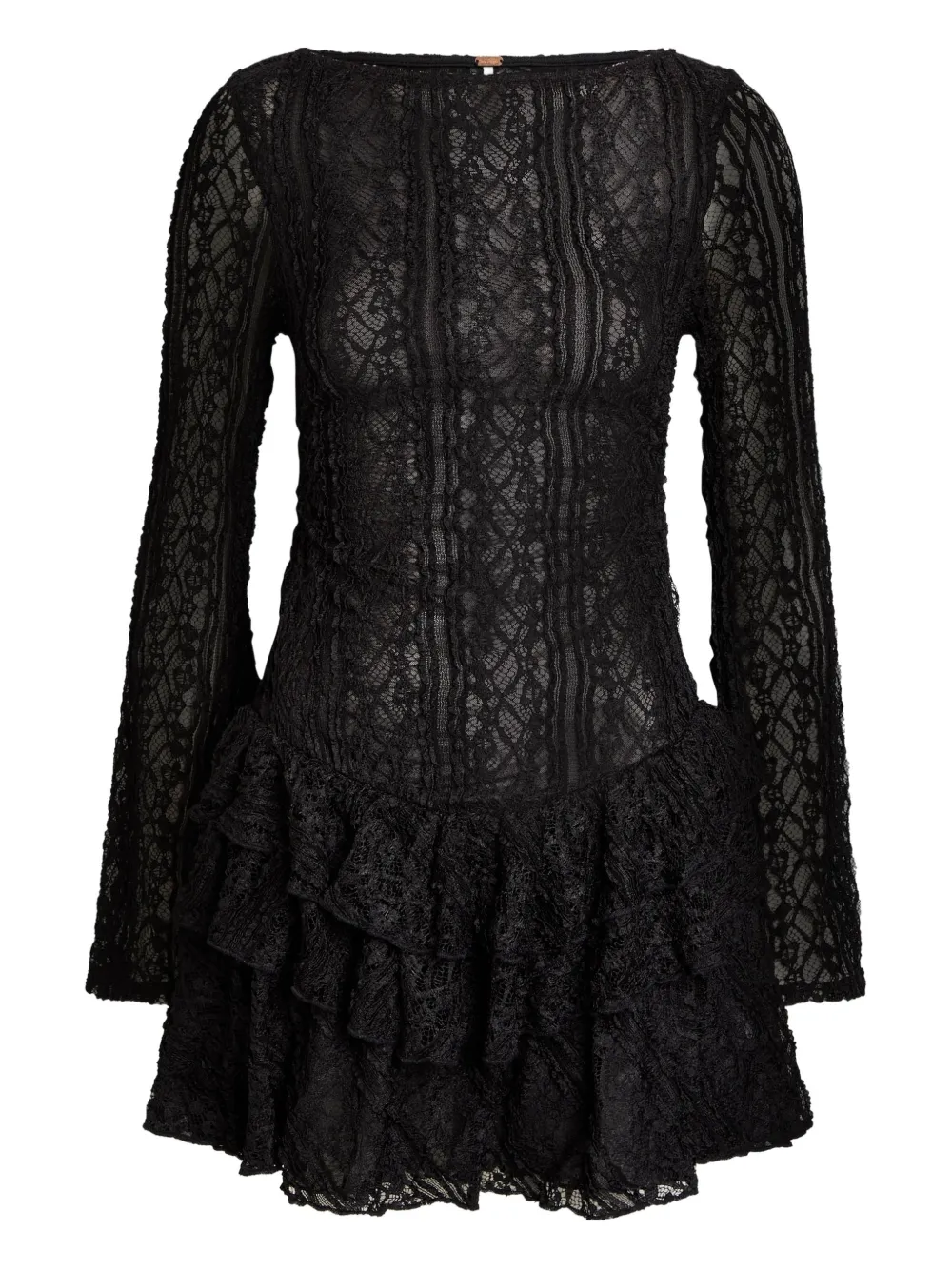 Free People ruffled lace mini dress - Schwarz