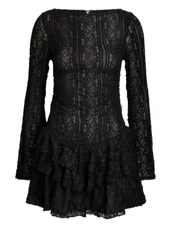 Free People Ruffled Lace Mini Dress | Black | FARFETCH NO