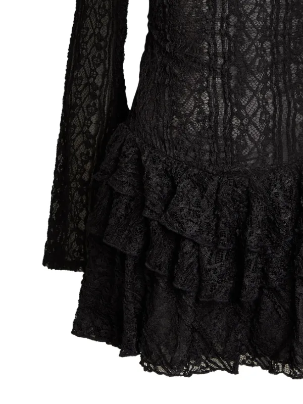 Free People Ruffled Lace Mini Dress | Black | FARFETCH NO