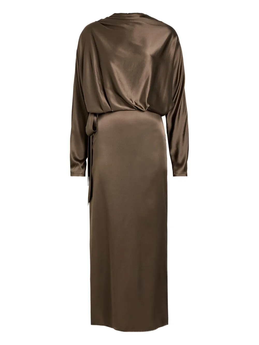 STAUD Phoebe long-sleeved draped midi dress - Brown