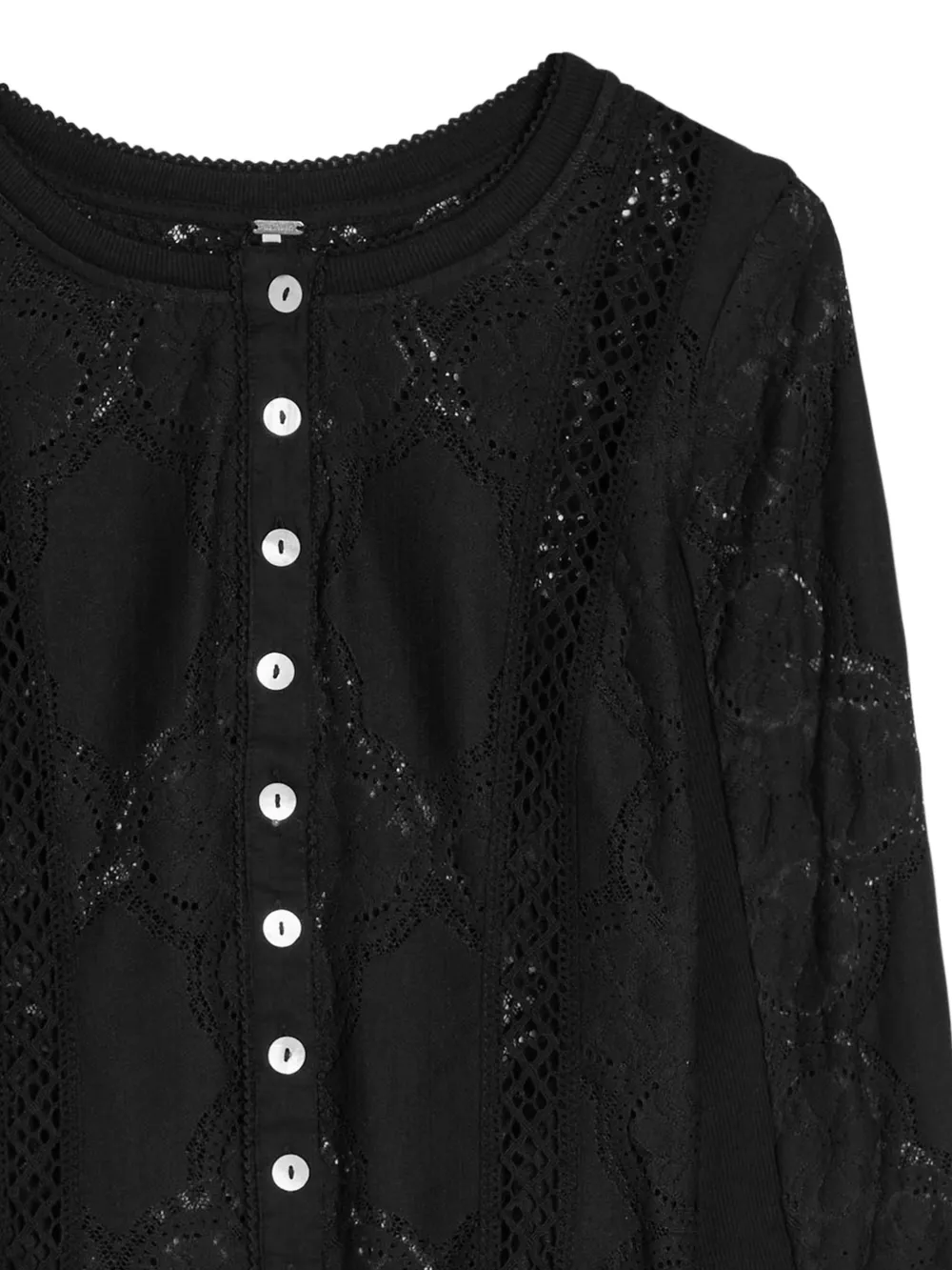  Free People Jae Lace Button Top - Black 