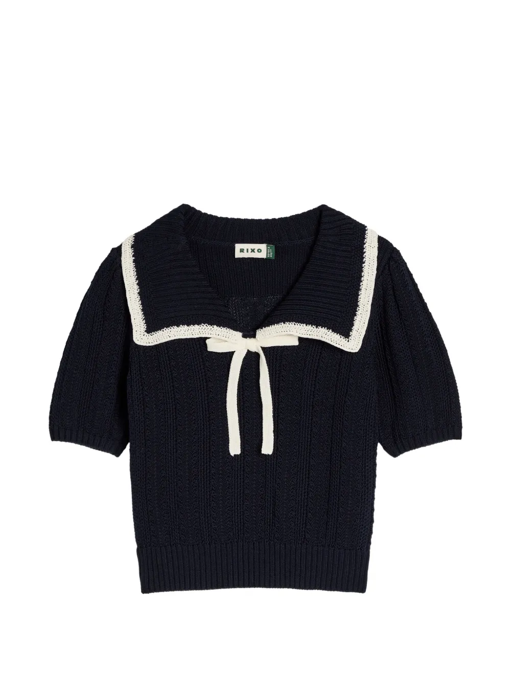 Rixo Pippa bow collared knitted top - Blu