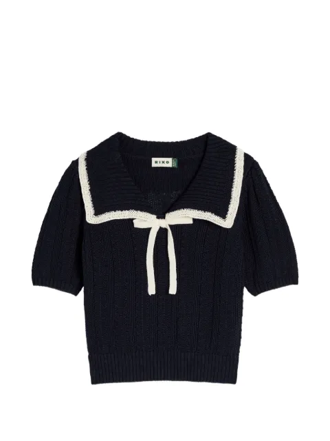 Rixo Pippa bow collared knitted top