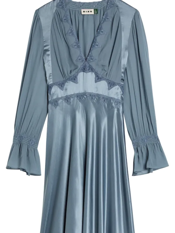RIXO Women's Arlena Stone Blue Silk-Satin Dress | 10