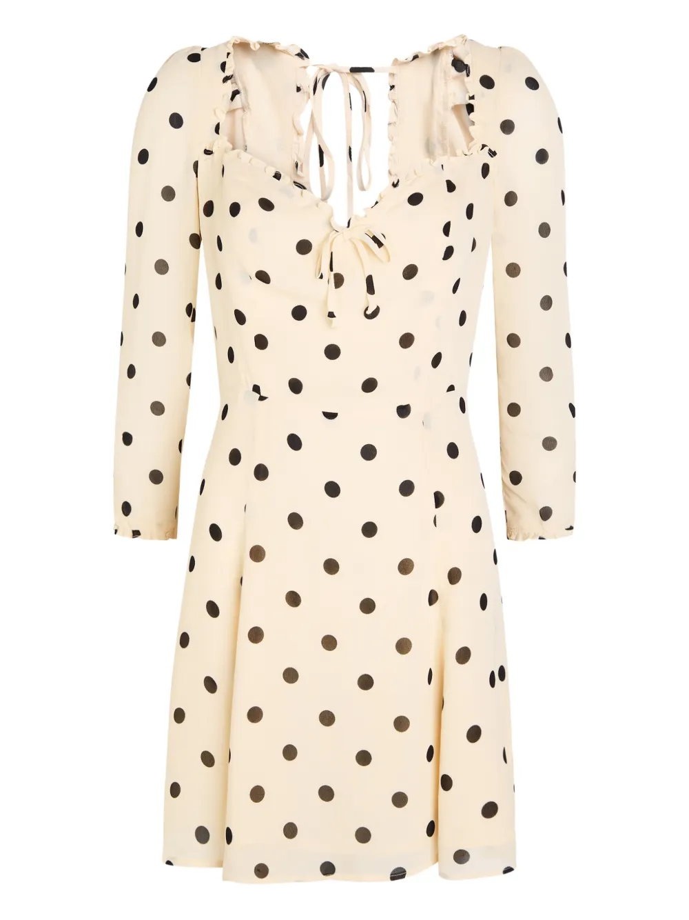 Reformation Ruffled-trim Polka-dot Dress In Neutral