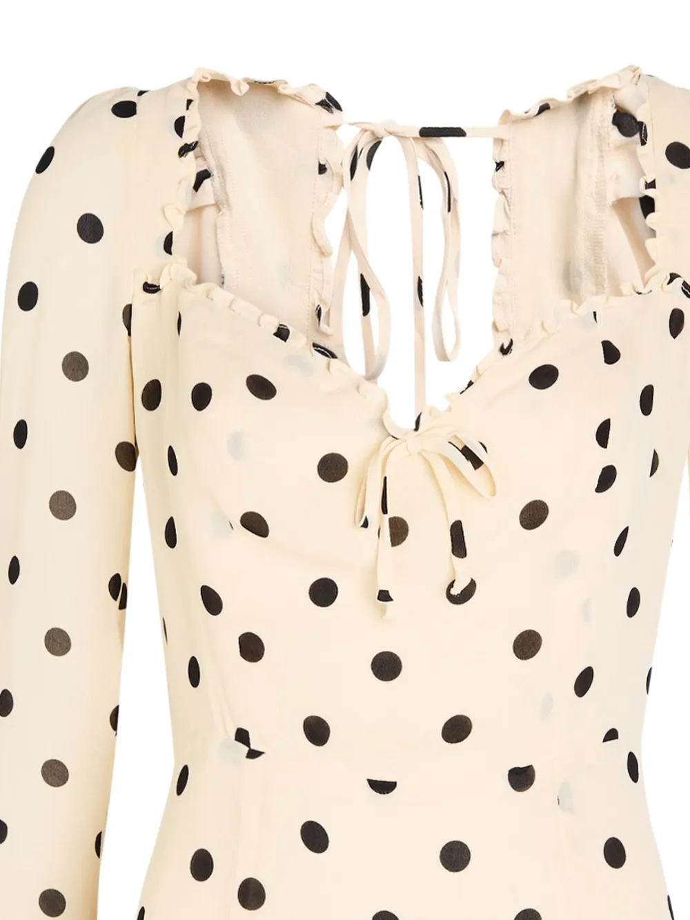 Reformation Jurk met ruches en stippen - Beige