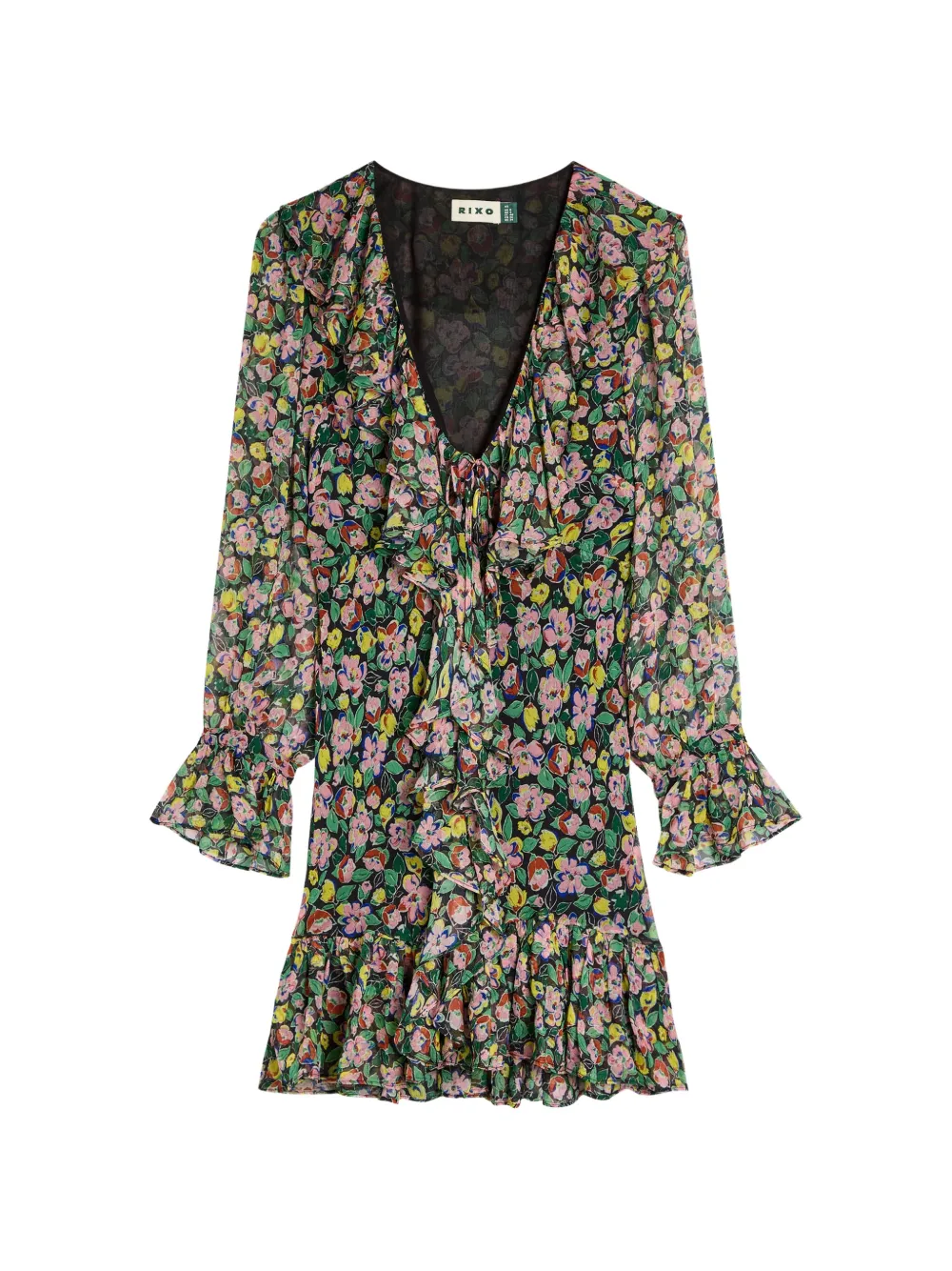 Rixo Shalyn ruffled floral-print mini dress - Nero