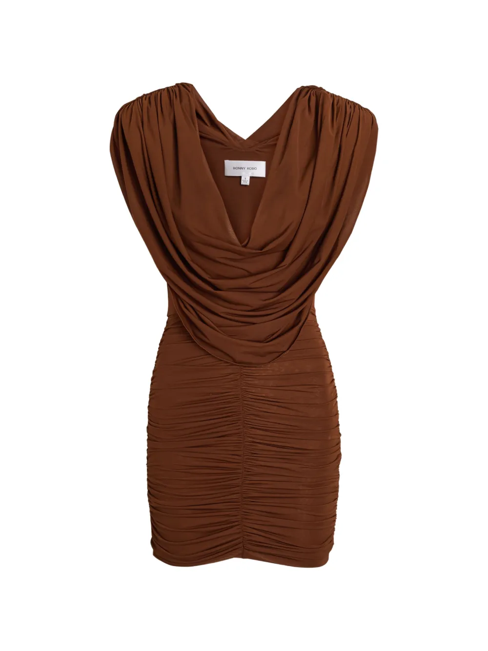 Ronny Kobo Kehlani V-neck ruched mini dress - Marrone