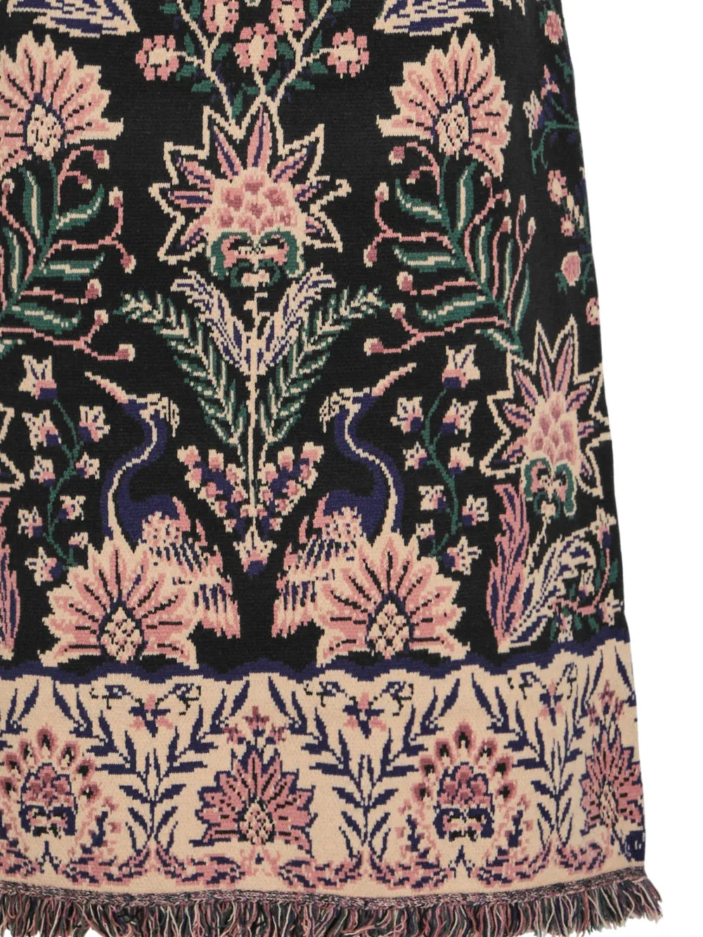 FARM Rio Midi-rok met bloemenprint en franje afwerking - Zwart