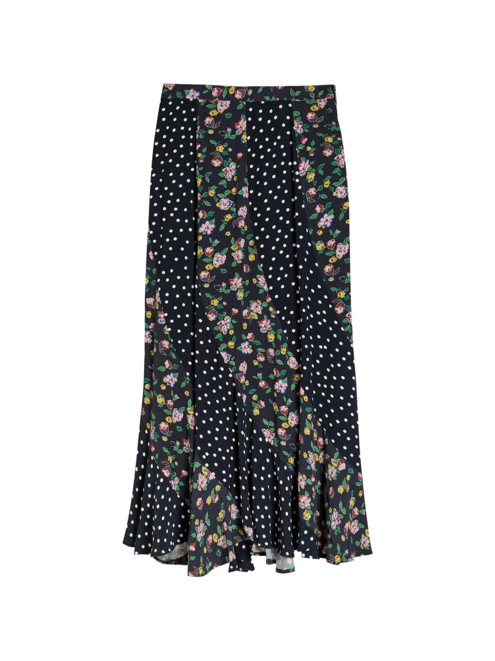 Rixo polka-dot floral-print midi skirt - Nero
