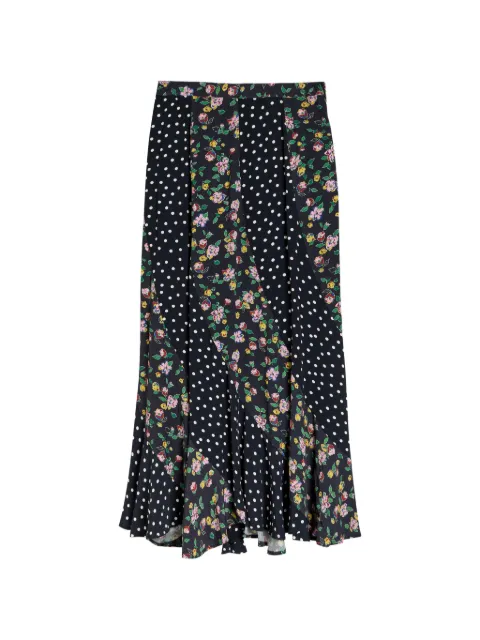 Rixo polka-dot floral-print midi skirt
