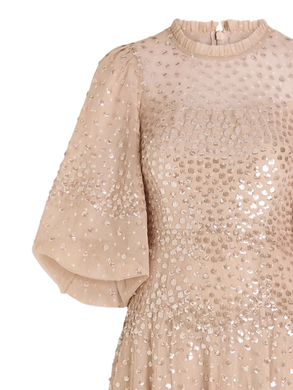 Needle & Thread Jurk verfraaid met pailletten en fladdermouwen - Beige