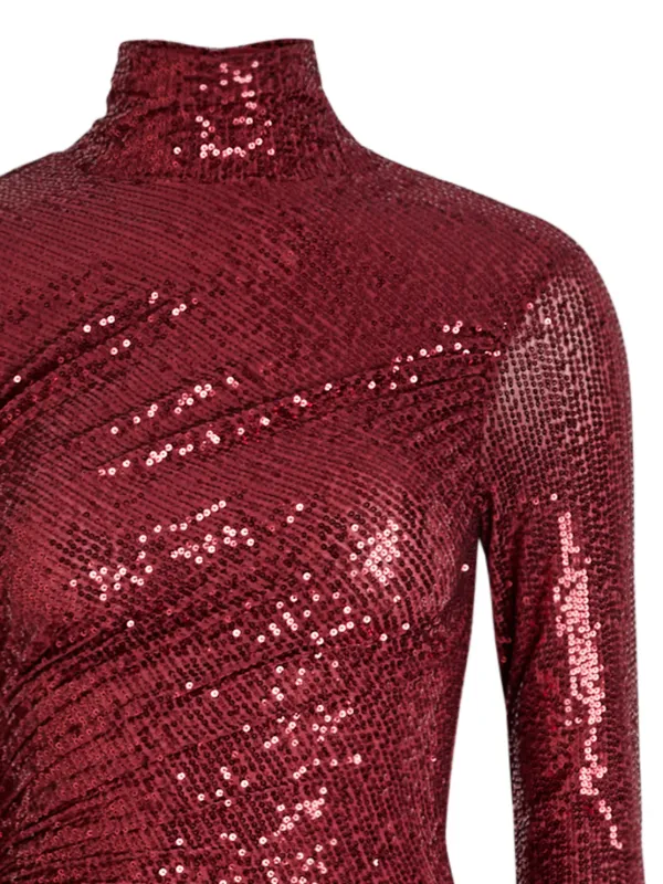 red turtleneck sequin dress Needle & Thread Malia Sequin Turtleneck Midi Dress