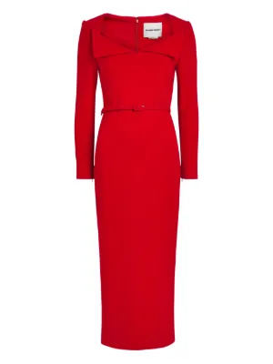Victoria Beckham Long-sleeve Polo-collar Midi Dress - Red Victoria Beckham Long-sleeve Polo-collar Midi Dress - Red