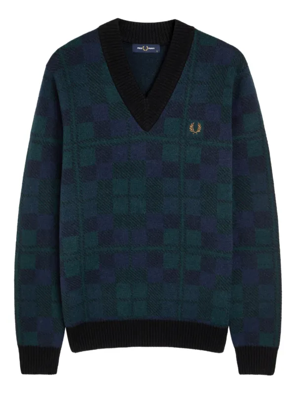 Fred Perry チェック Vネックセーター | ブルー | FARFETCH JP