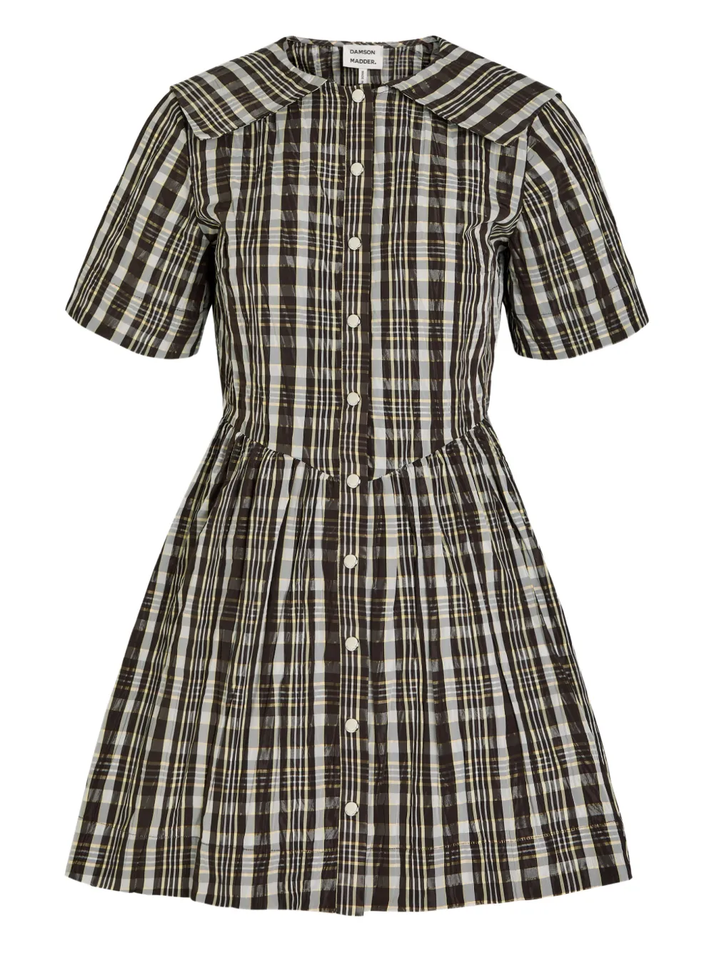 DAMSON MADDER Miley checked buttoned mini shirt dress - Grau