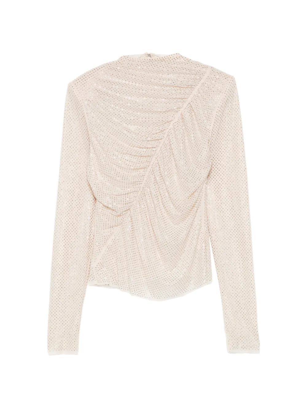 Self-Portrait embellished long-sleeved top - Nude