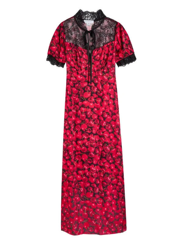 Never Fully Dressed Lyla Lace Cherry Print Midi Dress - Red