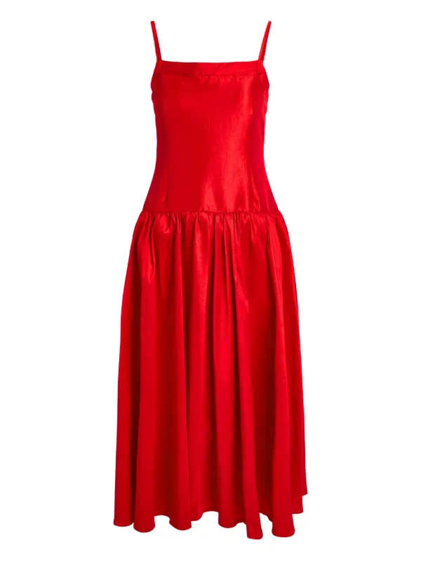 open lace back dress Urban Outfitters Red Onyx Linen Button-Front Slit Spaghetti Straps Mid –  Brie main image 1