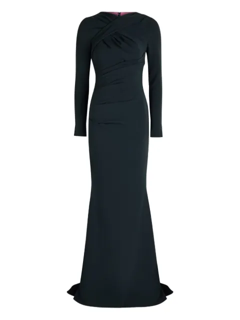 Talbot Runhof draped long-sleeved maxi dress