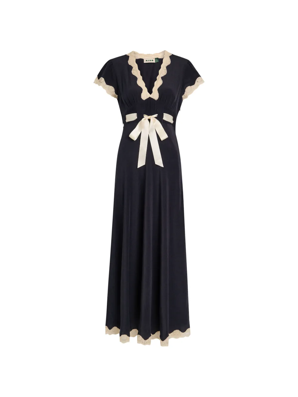 Rixo Marlice lace bow-detail mdi dress - Nero