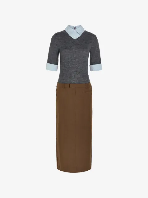 STAUD Geo layered woven midi dress
