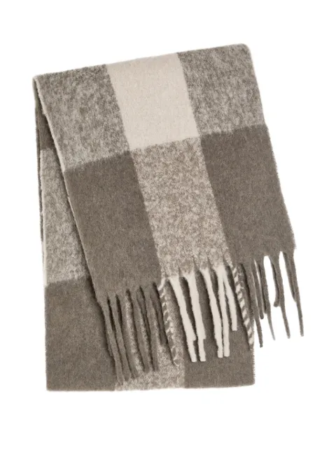 Eileen Fisher checked fringe scarf