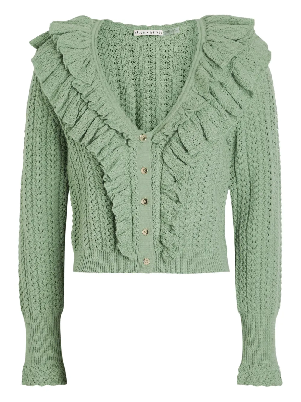 alice + olivia Eileen ruffled wool cardigan - Grün