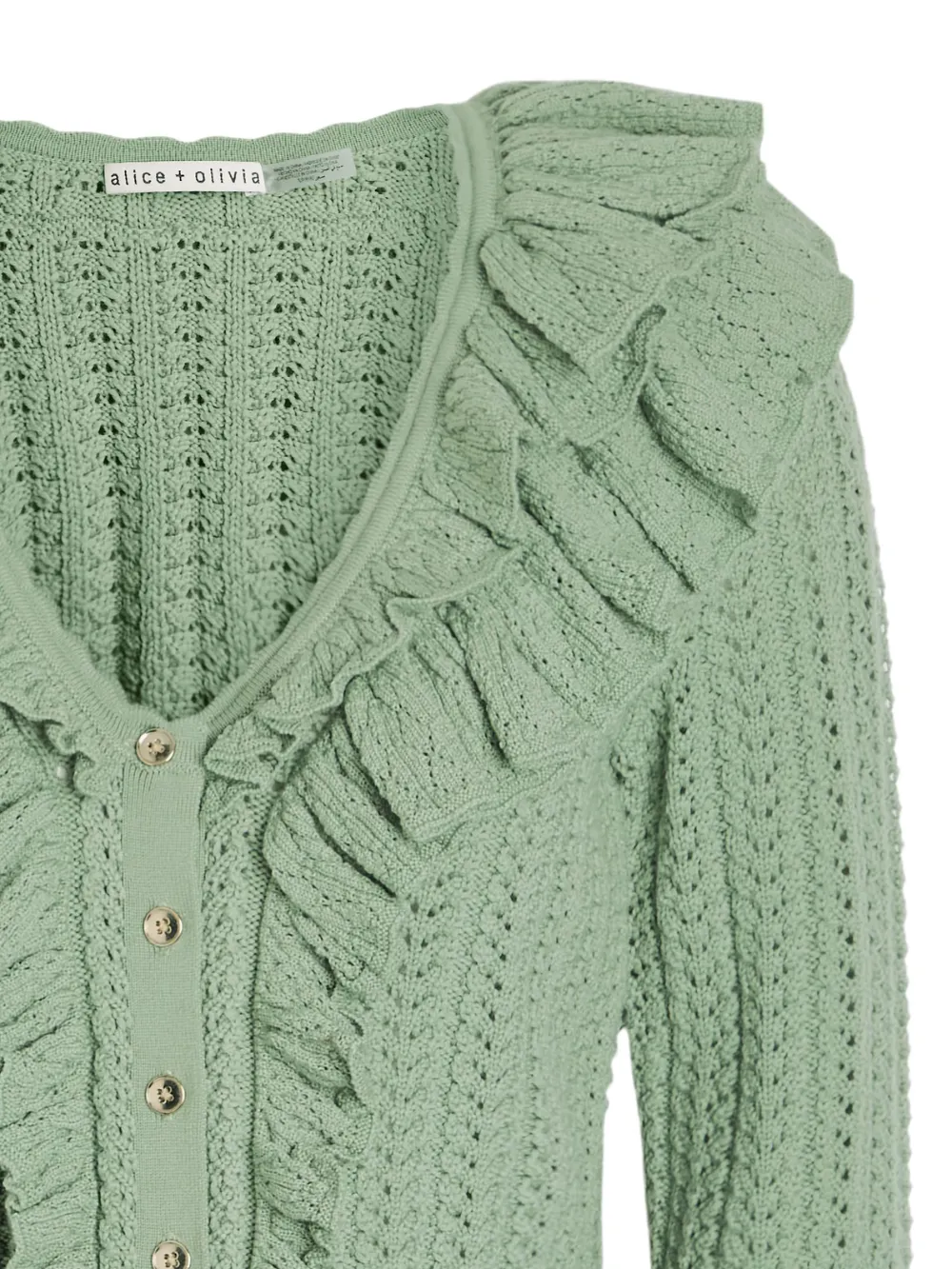  Alice + Olivia Eileen Ruffled Wool Cardigan - Green 
