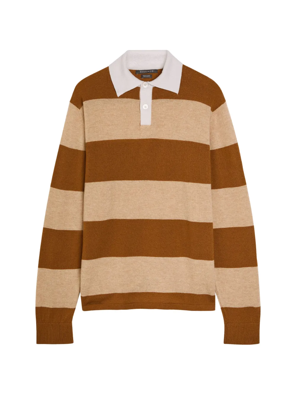 Begg x Co striped collared polo shirt | Brown | Image 1