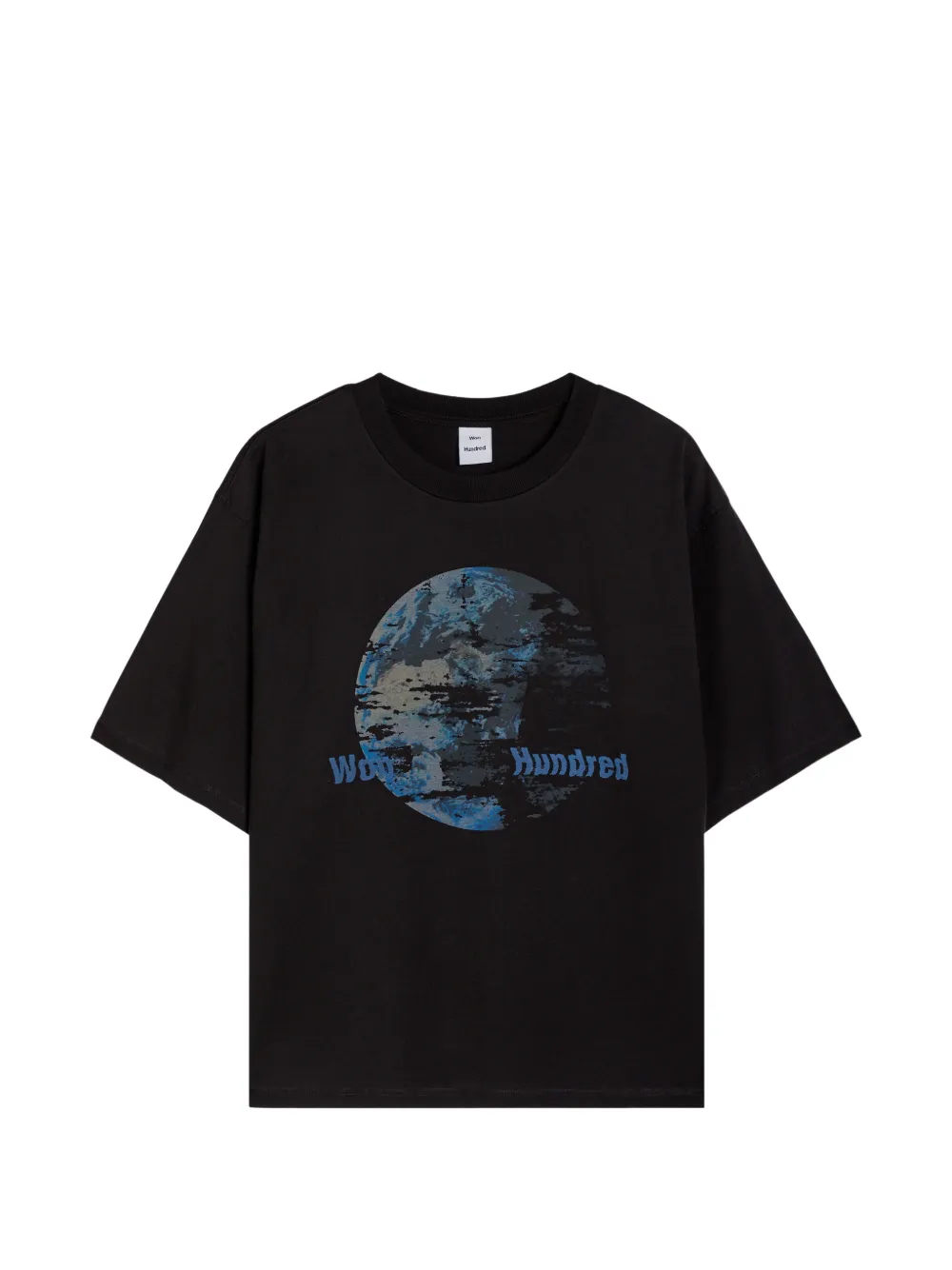 Won Hundred Hundred Houston Globe Printed Cotton T-shirt In Black