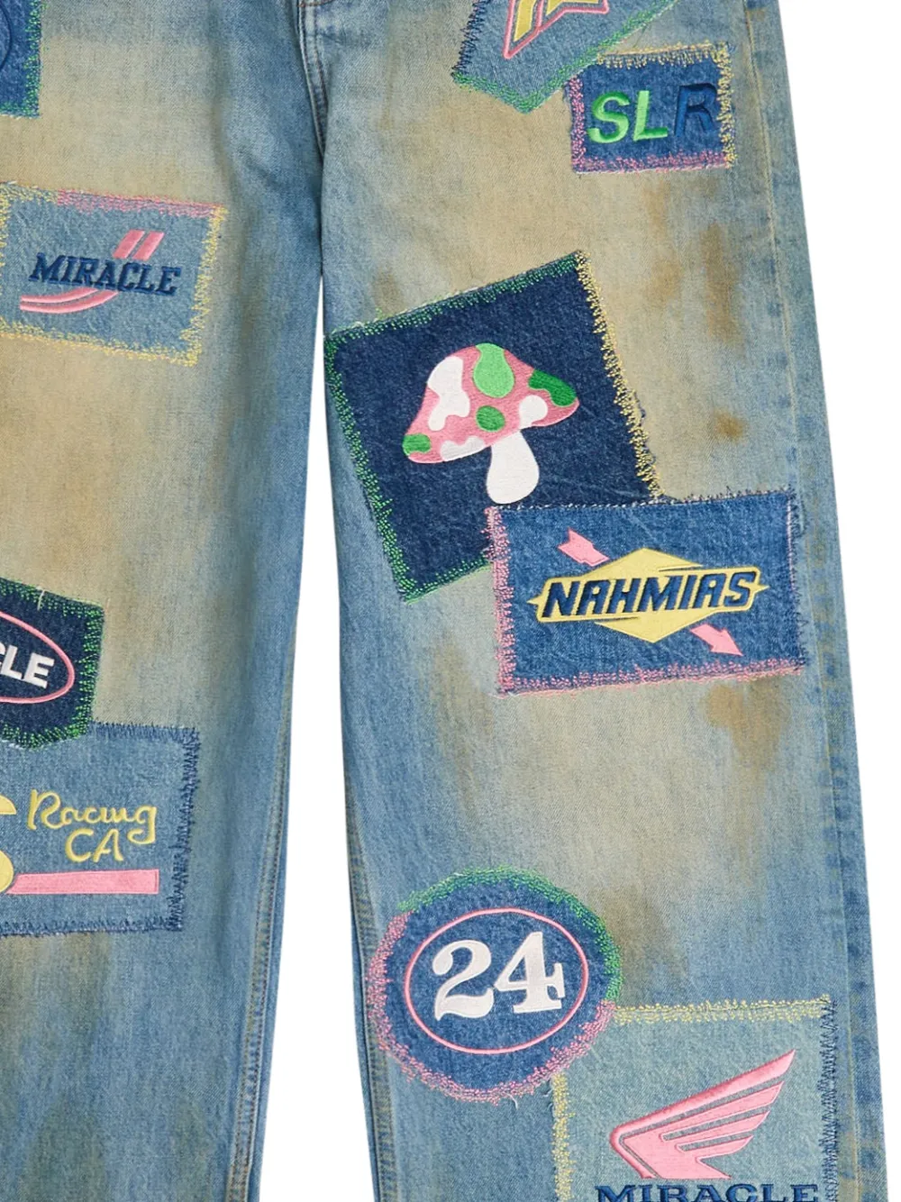 Nahmias Broek met geborduurd patchwork - Blauw