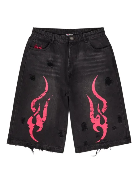 CHEW FOREVER graphic distressed shorts