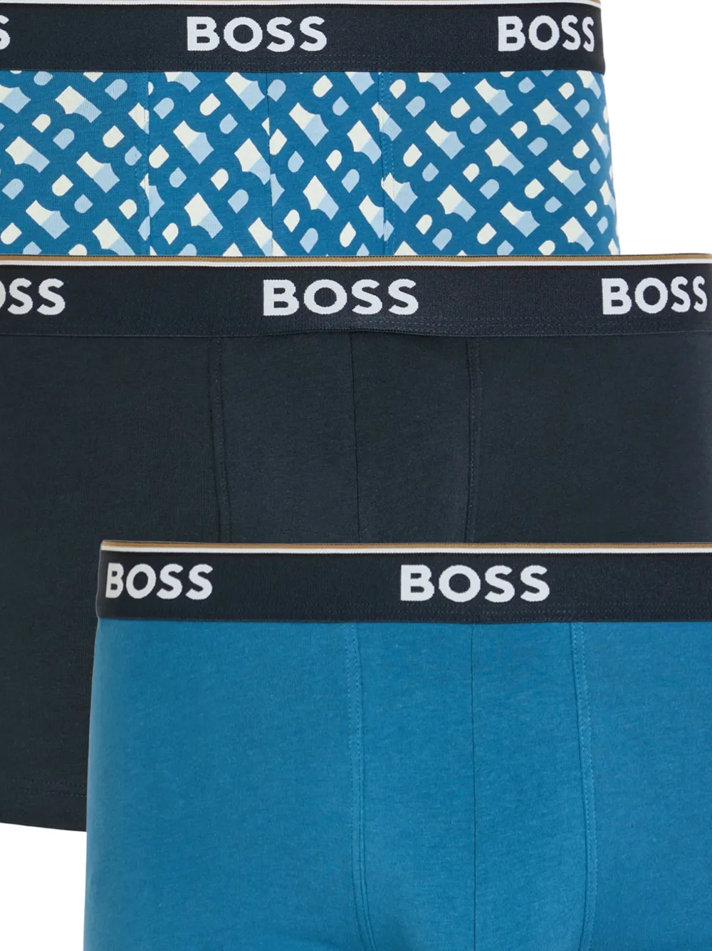 BOSS Set van drie boxershorts met logoband en geometrische print Blauw