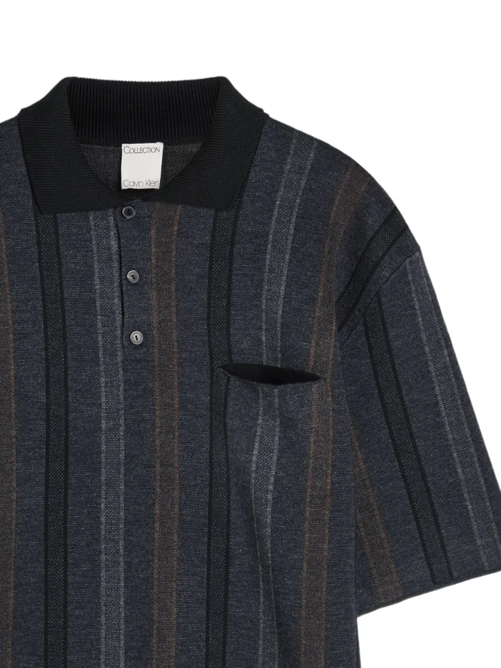 Calvin Klein Gestreept poloshirt met opgestikte zak - Grijs