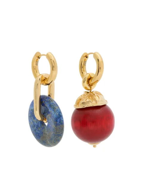 Timeless Pearly wood and chalcedony hoop bead earrings