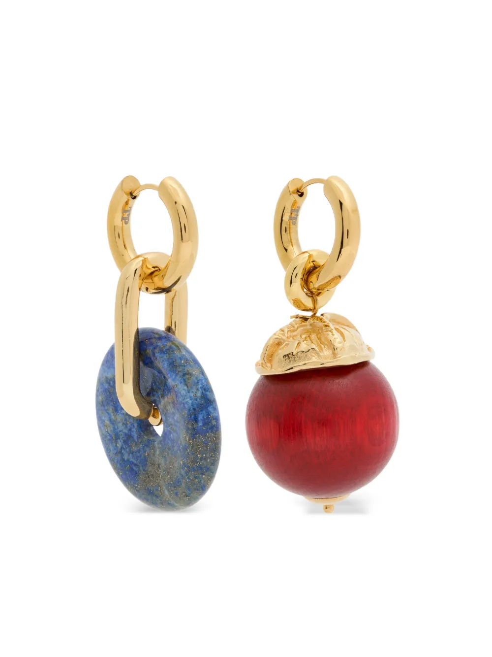 Timeless Pearly Wood And Chalcedony Hoop Bead Earrings In Gold