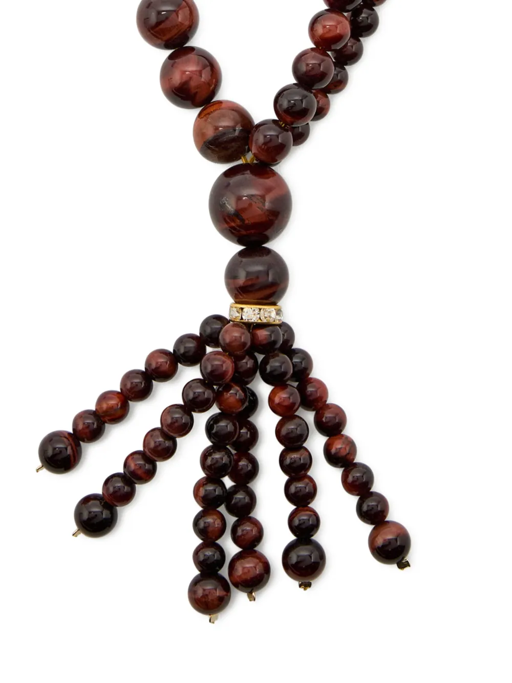  Timeless Pearly Crystal-embellished Beaded Necklace - Brown 