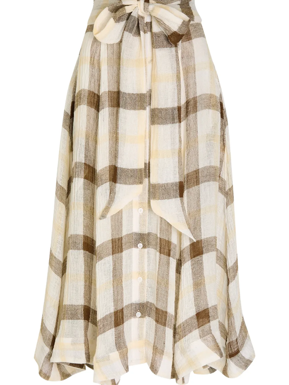  Lisa Marie Fernandez Bow Checked Midi Skirt - Neutrals 